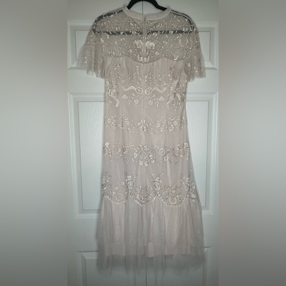 NWT Mac Duggal #35147 Sheer Neck Flutter Sleeve Dress in Blush - Picture 9 of 12
